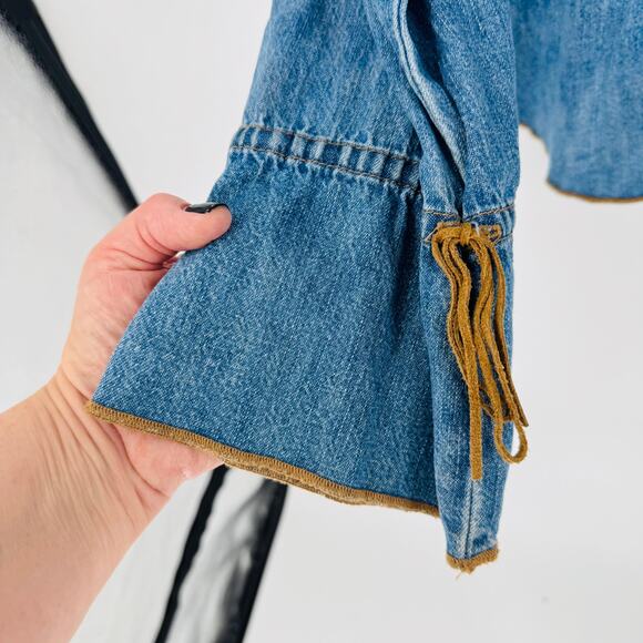 French Kuff Vintage Denim Lace-Up Peasant Top Long Sleeve Boho Size Large - Picture 6 of 7